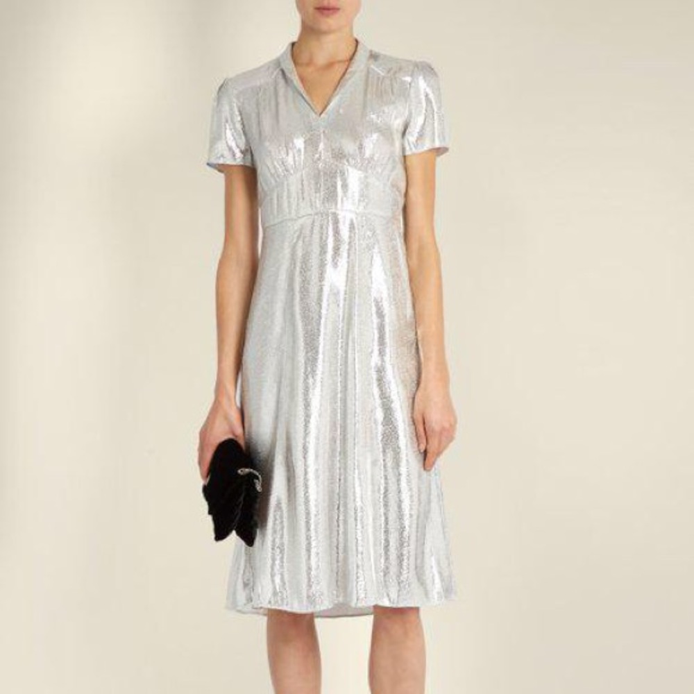 HVN Morgan silver lamé dress size 6